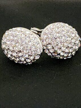 Vintage Monet Rhinestone Clip-On Earrings: Silver-Tone Dome Sparkle